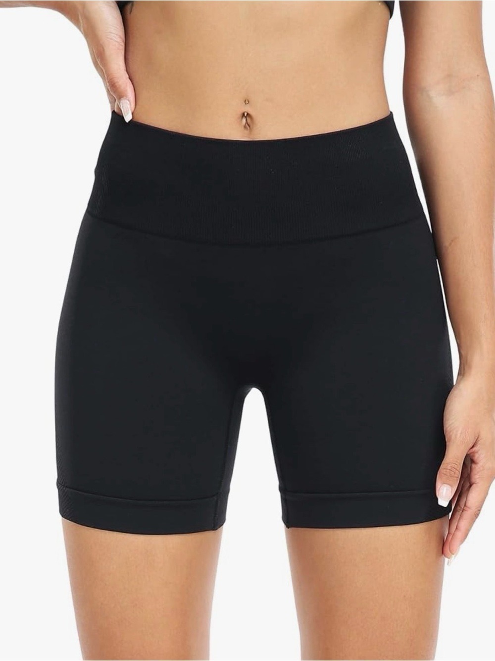 High-Waist Black Seamless Gym Workout Shorts Size Large New